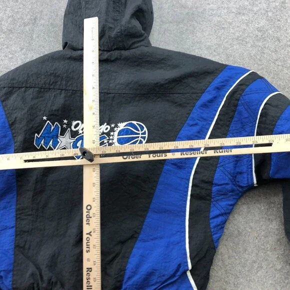 Vintage Orlando Magic Jacket Youth Medium Black Blue Windbreaker Kangaroo Pouch - Picture 14 of 15